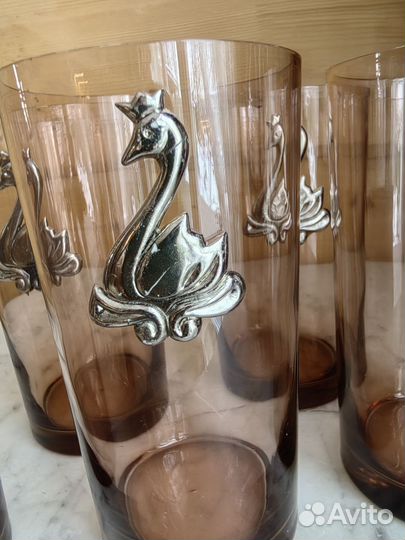 Стаканы тонкие СССР с декором лебеди