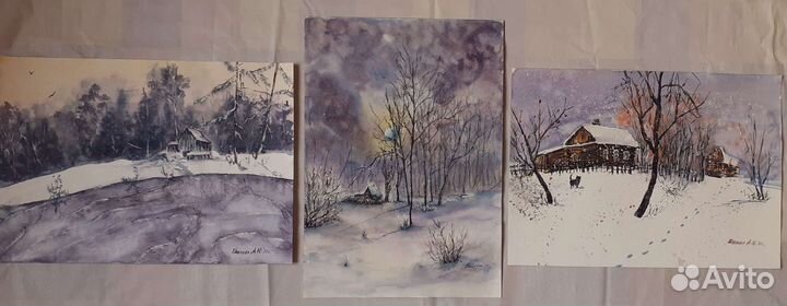 Картины акварелью: пейзажи, 10 шт