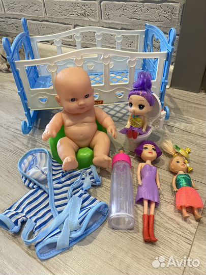 Игрушки пакетом куклы пупс кроватка для кукол