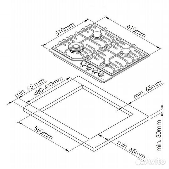 Газовая варочная панель history HGE 643C FIX