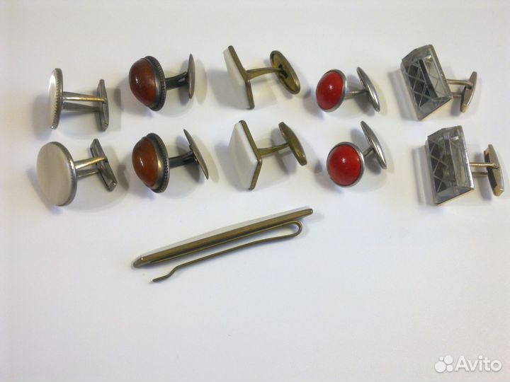 Запонки, зажимы, серебро, янтарь, СССР, 1950-60-е