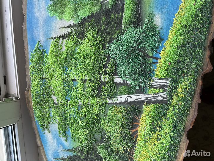 Картина на срезе дерева