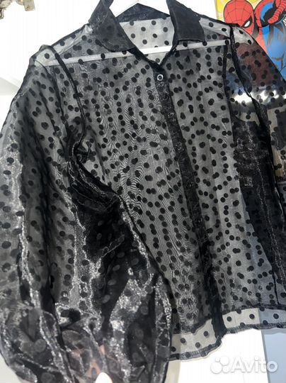Новая блузка черная в горошек