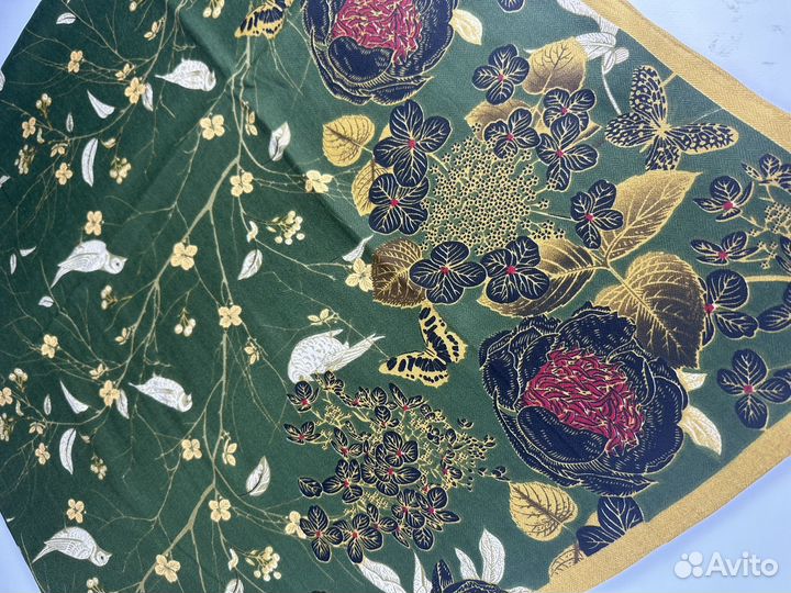 Платок шаль кашемир Hermes зеленый