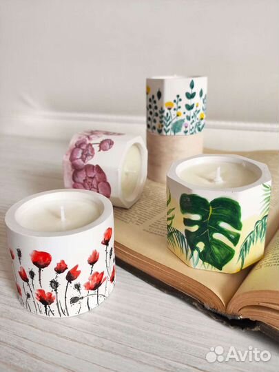 Свеча соевая в гипсовом подсвечнике