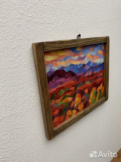 Осенний пейзаж картина маслом в раме лес горы