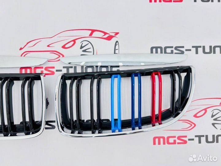 Решетка в BMW 3 е90 05-08 хром + триколор