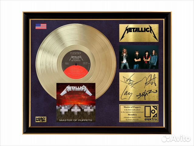 Metallica золотой винил в рамке с автографами