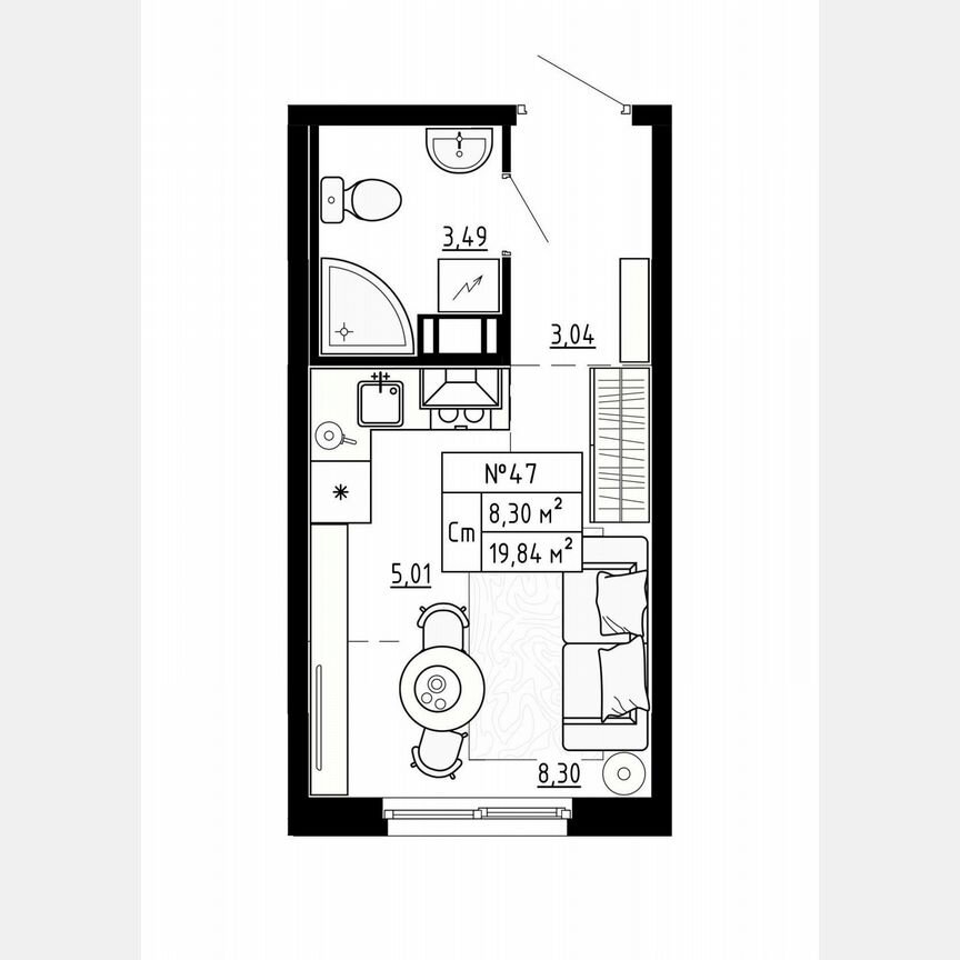 Квартира-студия, 19,8 м², 2/4 эт.