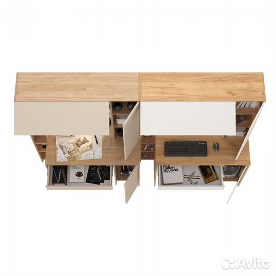 Два стола с надстройкой Mobi Комфорт 12.71 цвет гикори/сатин/дуб золотой/белый