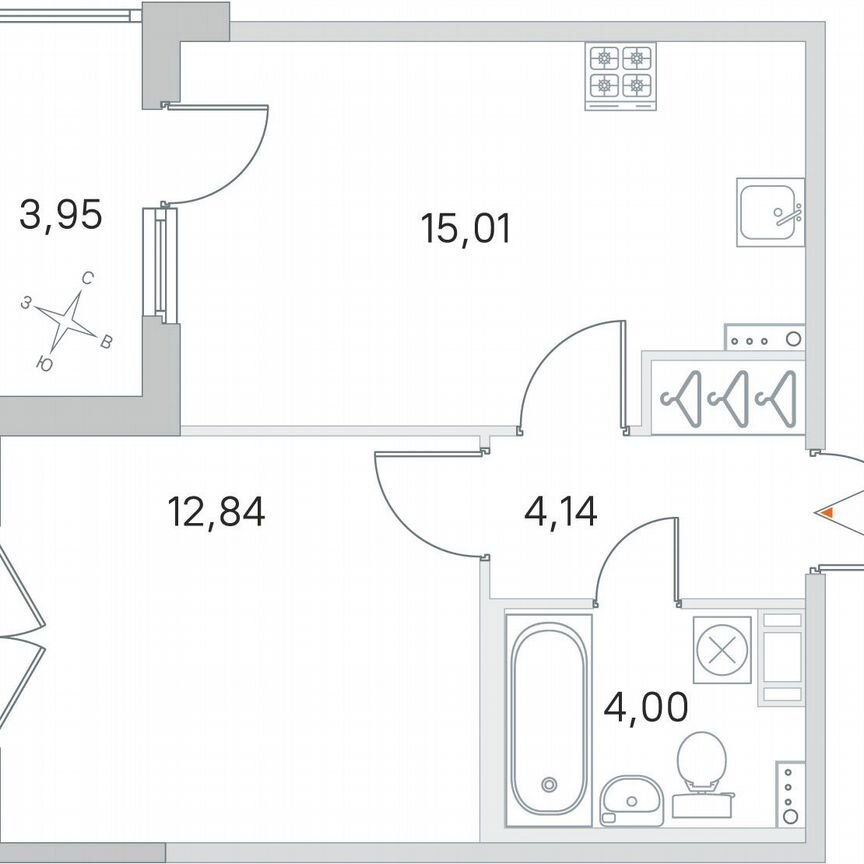 1-к. квартира, 38 м², 4/4 эт.