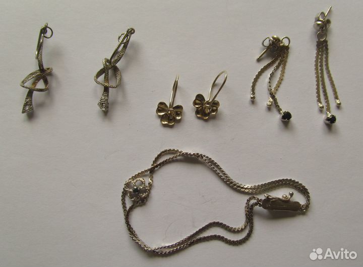 Винтажные серьги и браслетик СССР серебро