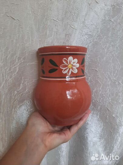 Глиняная крынка, крынка небольшая. Ваза для цветов