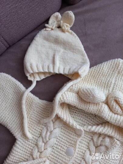 Детский вязаный комплект - комбинезон 68 74 80