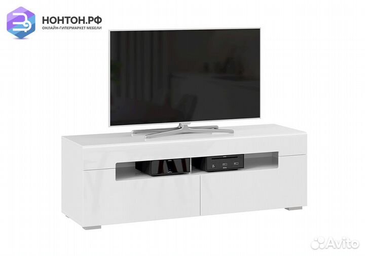 Тумба под тв Фьюжн белый глянец / белый