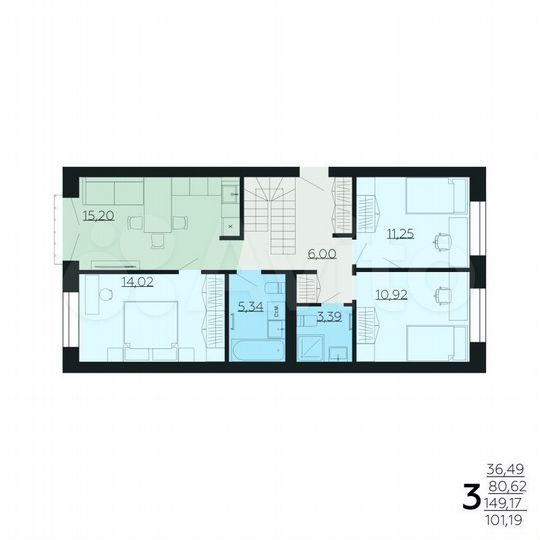 3-к. квартира, 149,2 м², 6/6 эт.