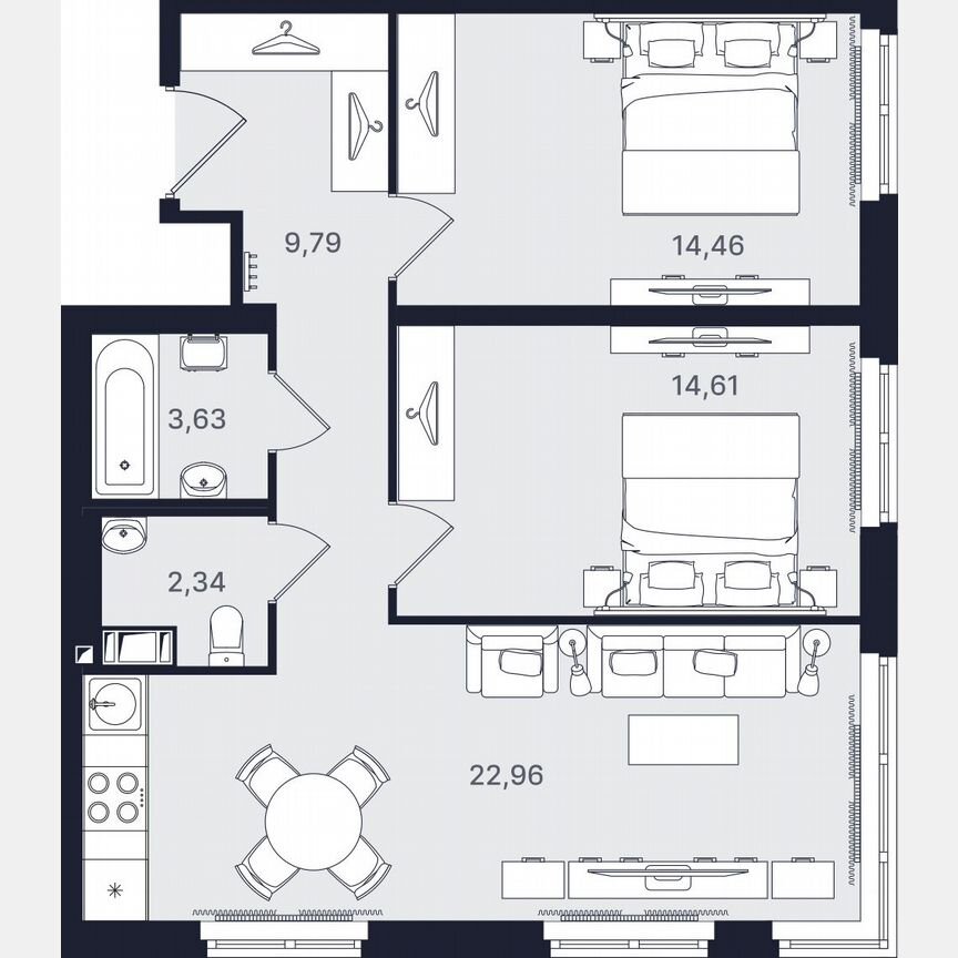 3-к. апартаменты, 67,8 м², 12/24 эт.