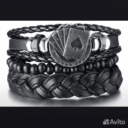 Кожаный браслет мужской. С картами