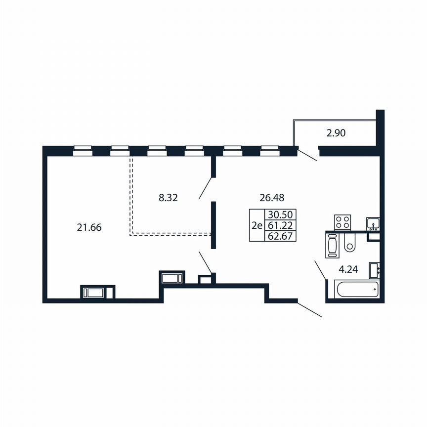2-к. квартира, 64,1 м², 12/12 эт.
