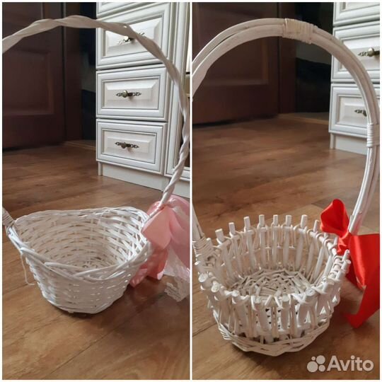 Корзина плетеная белая с лентой