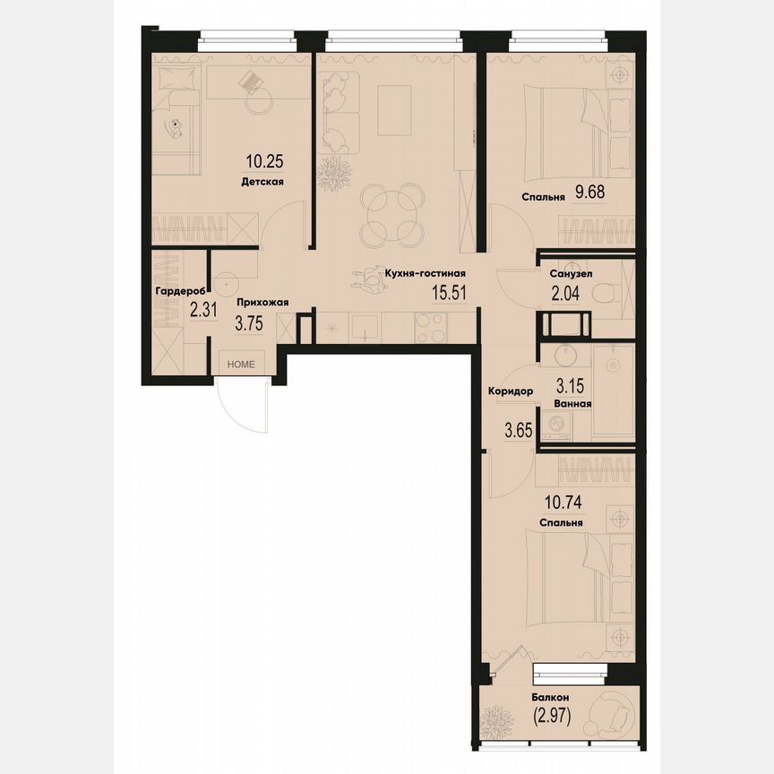 3-к. квартира, 62 м², 3/12 эт.