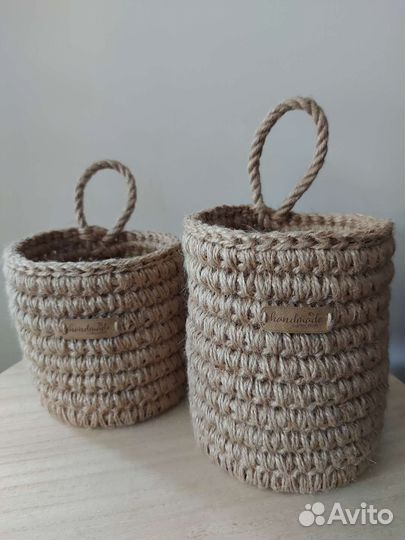 Вязание на заказ крючком корзины джутовые