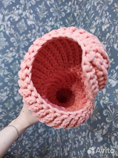 Интерьерная корзина ракушка розовая ручная работа