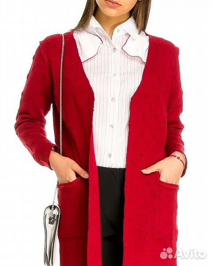 Италия, кардиган женский теплый с карманами бордо