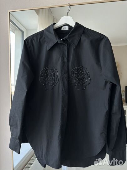 Рубашка со стразами lime M черная хлопок