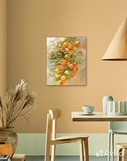 Картина маслом Мандарины дерево оранжевый бежевый