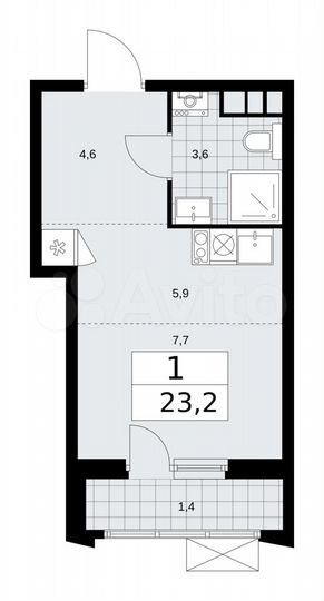 Квартира-студия, 23,2 м², 13/19 эт.