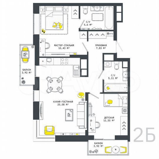 2-к. квартира, 78,4 м², 21/25 эт.