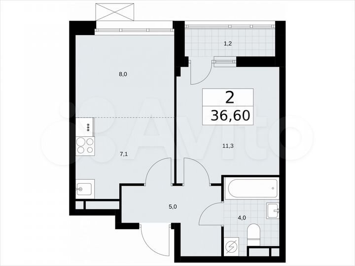 2-к. квартира, 36,6 м², 4/9 эт.