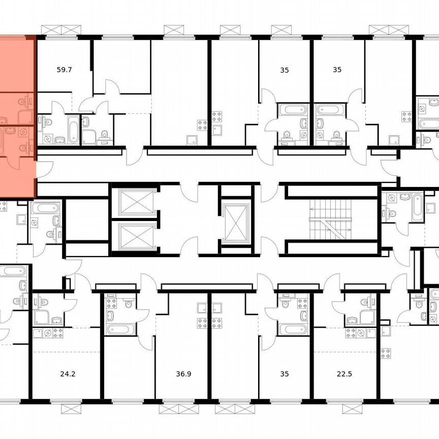 2-к. квартира, 57,3 м², 2/24 эт.