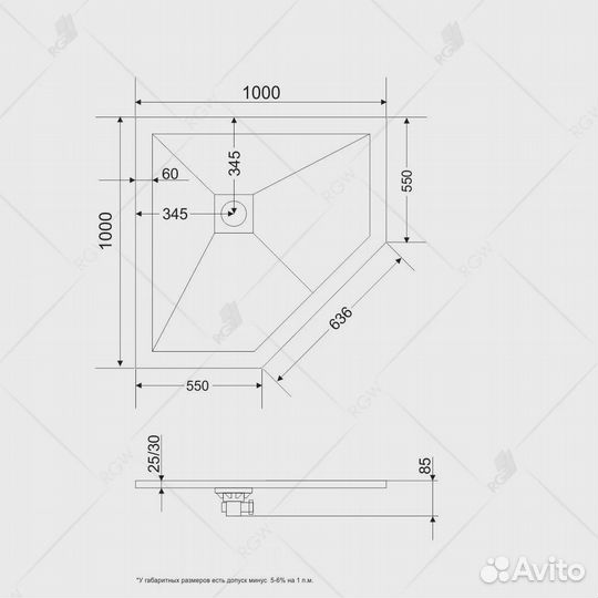 Душевой поддон трапеция RGW ST/T-G 16155100-02