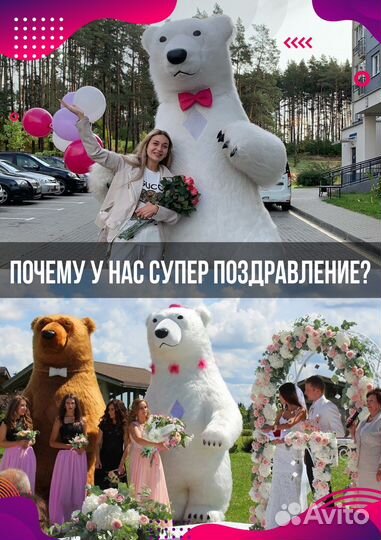 Поздравление от белого медведя и ведущего