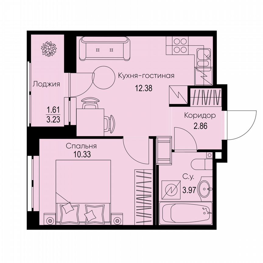 1-к. квартира, 31,2 м², 3/9 эт.