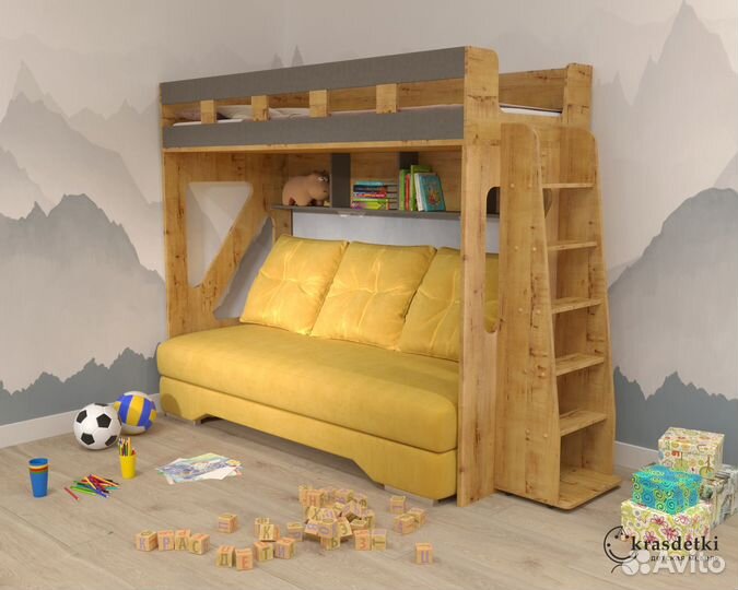 Двухярусная кровать с диваном в низу