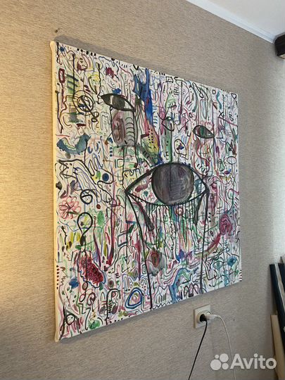 Абстрактная картина 100см акарель на холсте