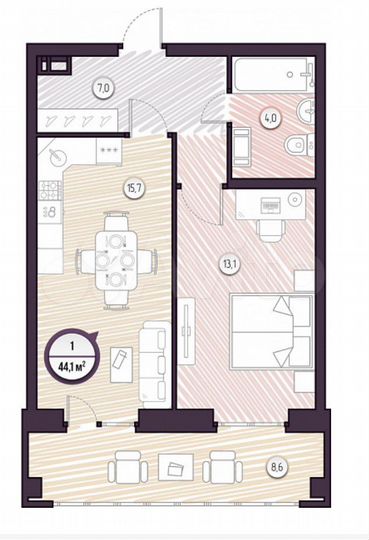 1-к. квартира, 44 м², 3/9 эт.