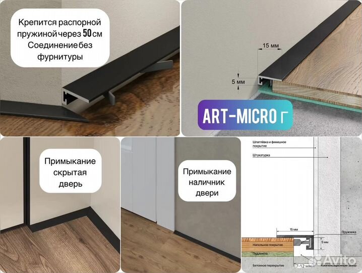 Микроплинтус L Г щелевой-теневой-парящий-скрытый