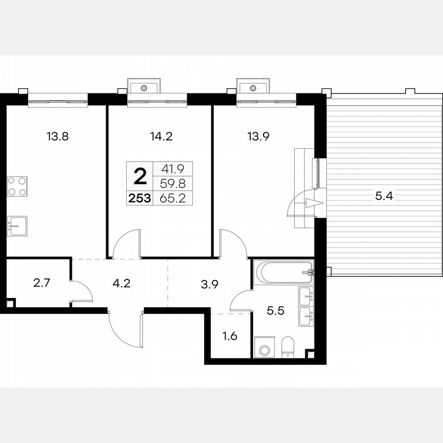 2-к. квартира, 65,2 м², 16/23 эт.