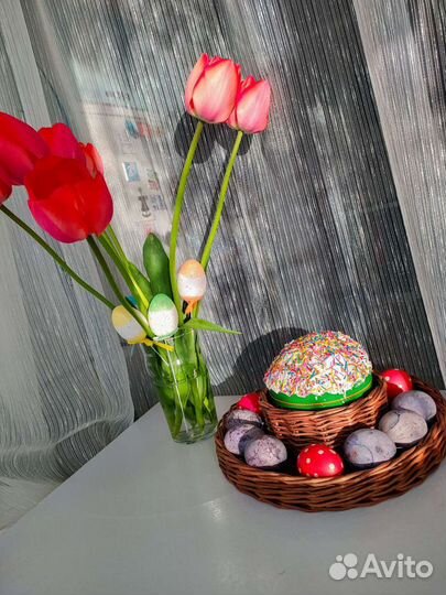 Тарелка для пасхальных яиц и кулича круглая поднос