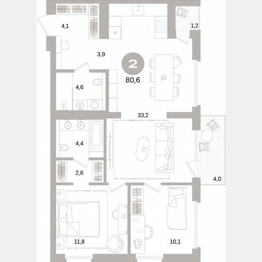 2-к. квартира, 79,7 м², 5/15 эт.