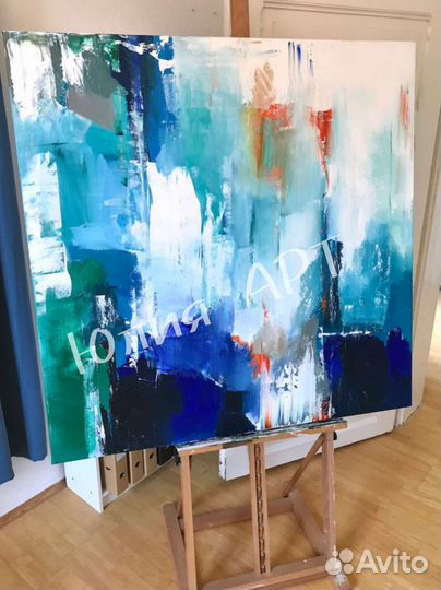 Картина голубая синяя в интерьер на холсте