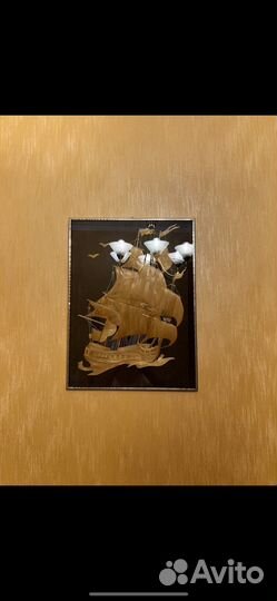 Картина Парусный Фрегат из соломки 1970-80 гг