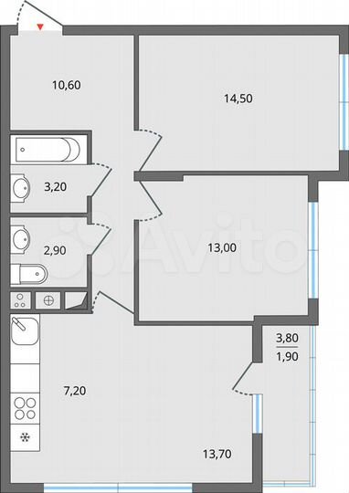 3-к. квартира, 67,3 м², 19/25 эт.