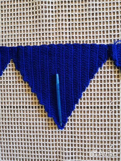 Толстая вязаная кайма большие Треугольники синий