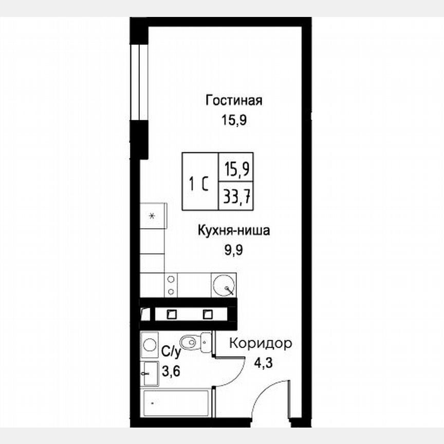 Апартаменты-студия, 33,7 м², 14/30 эт.