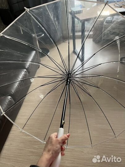 Зонт прозрачный 16 спиц белый/черный